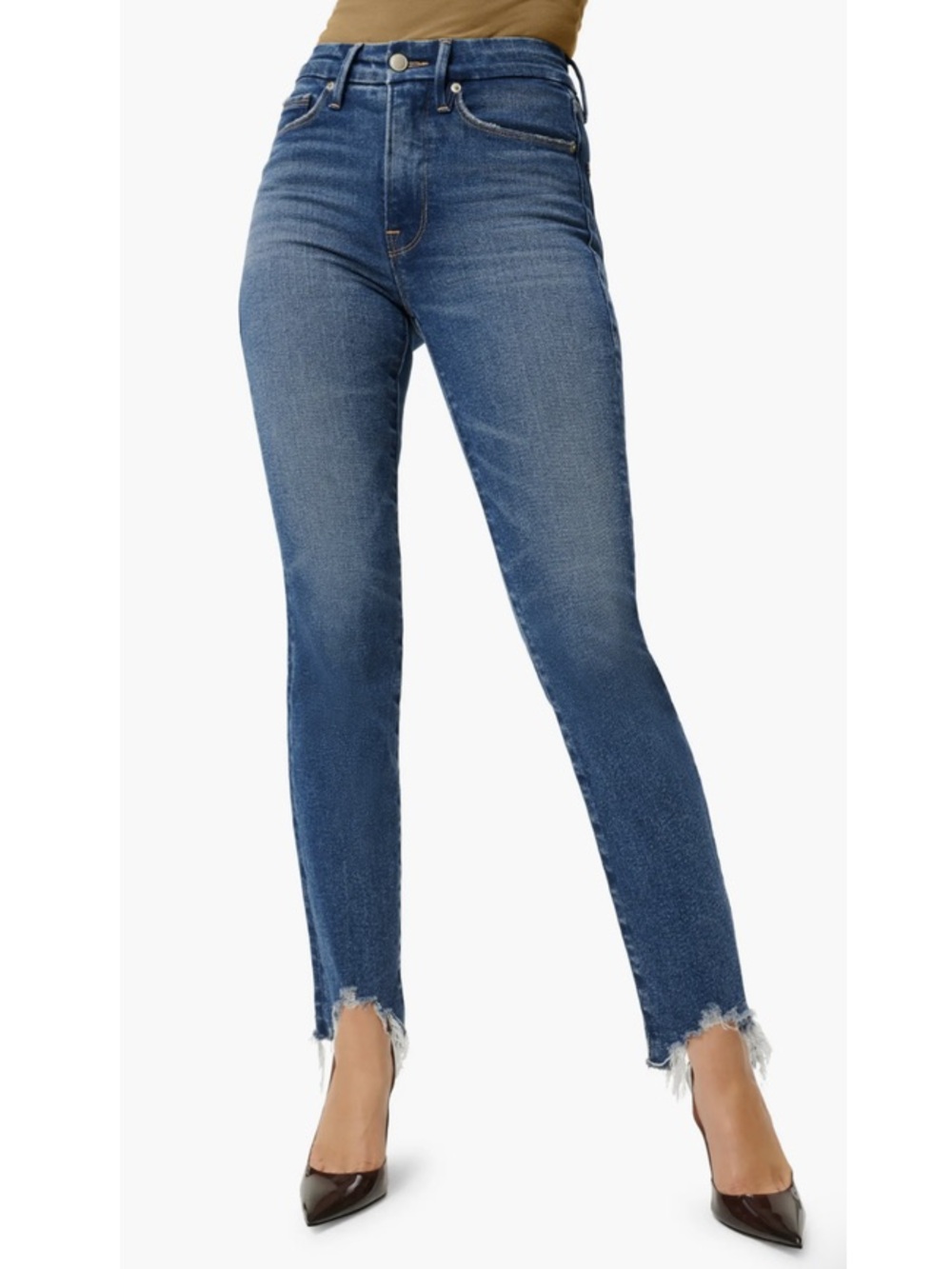Good American Good Legs High Waist Chew Hem Ankle Cigarette Jeans Size 2/26